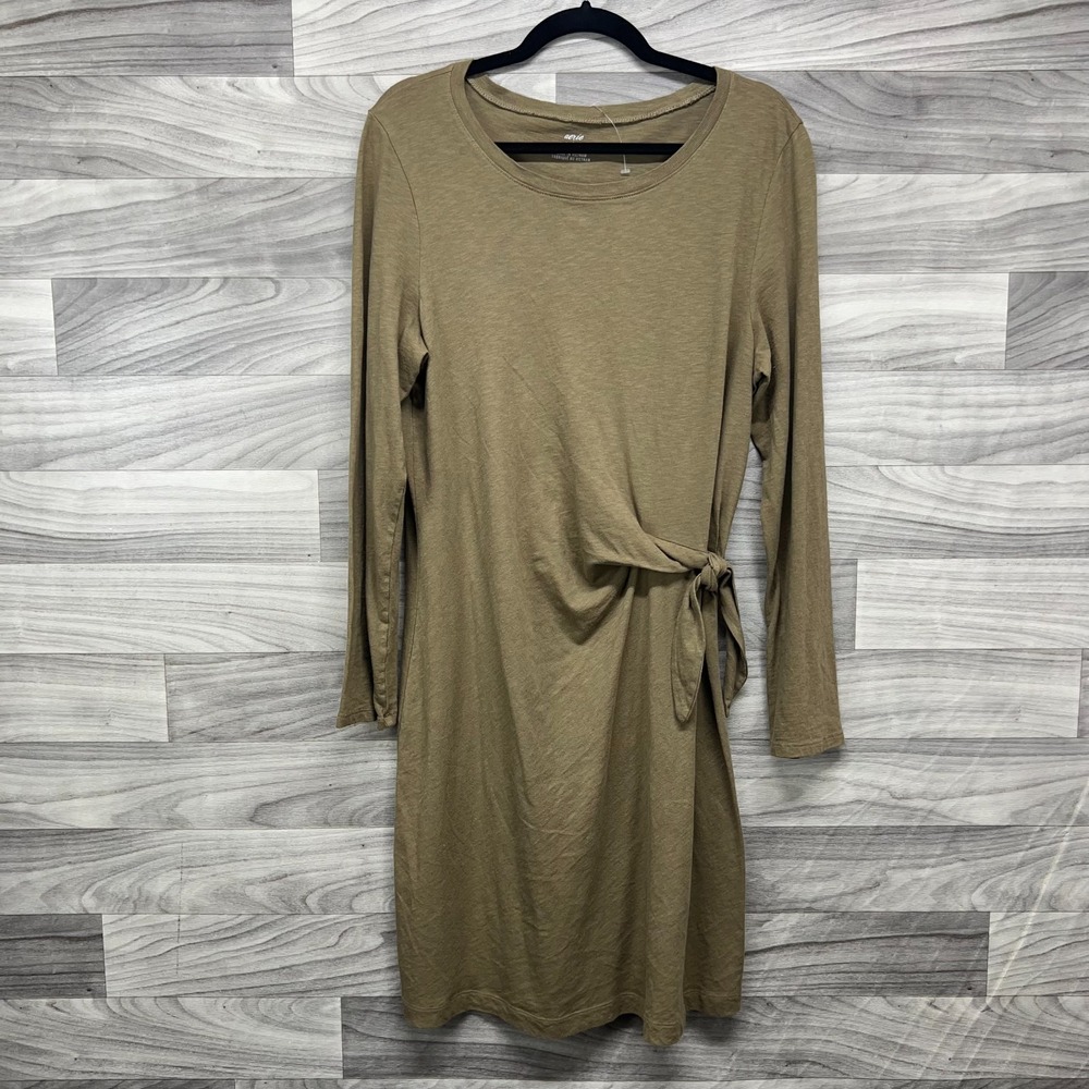 Aerie Dress Women's XL Green Tie-Front Long Sleeve Round Neck Stretch Comfort